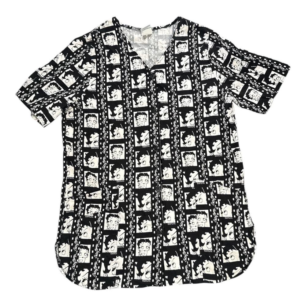Betty Boop Uniform Shirt White Novelty Print Short Sleeve